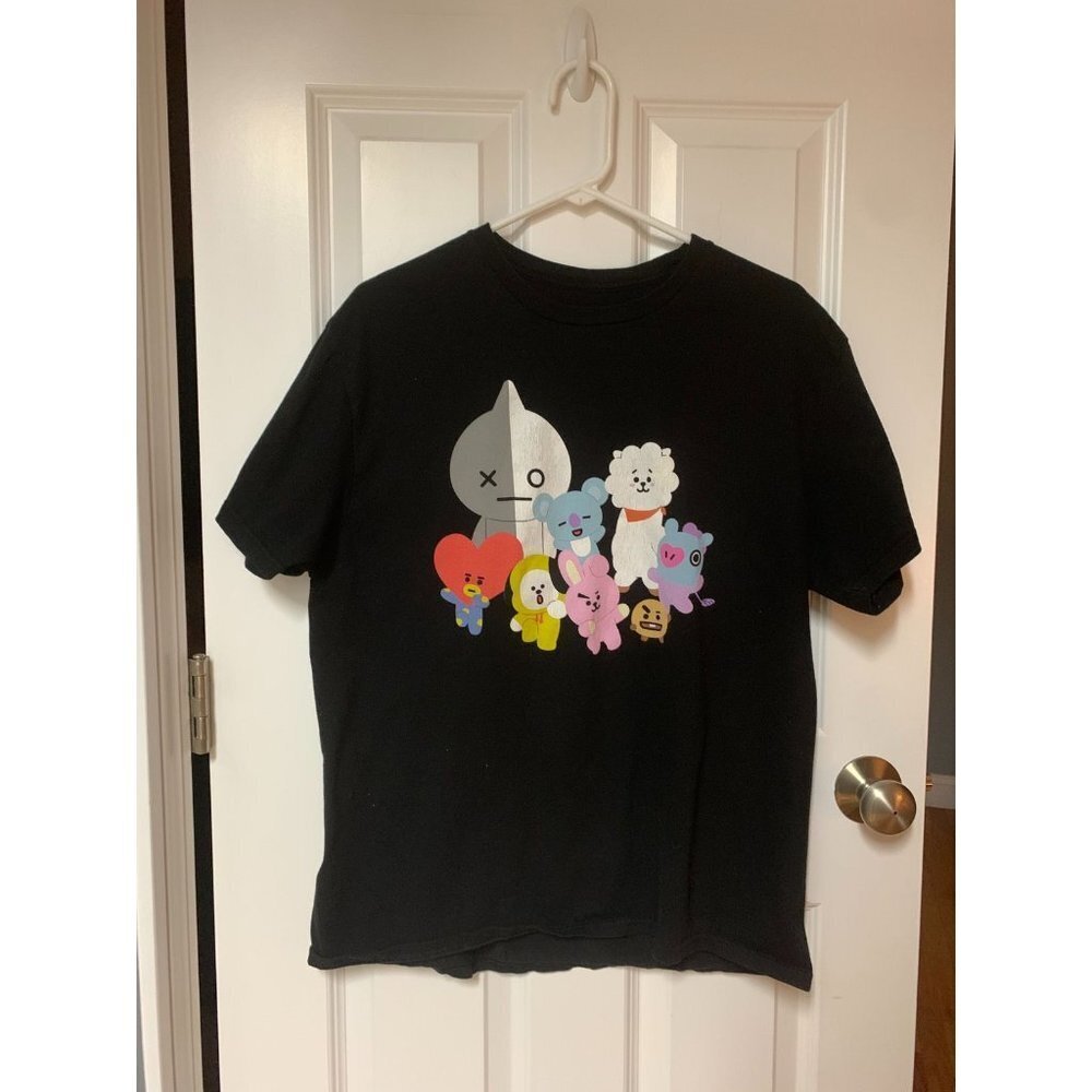 BT21 Characters Black T Shirt Large Graphic Tee‎ Kpop Merch